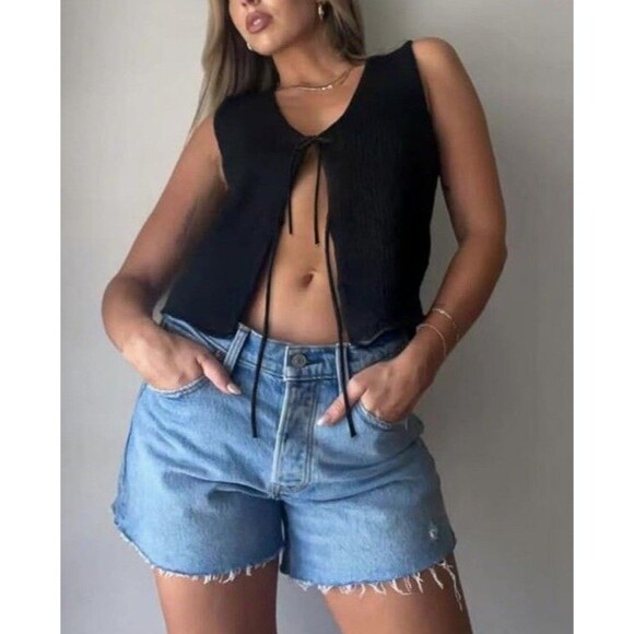 Womens Sleeveless Double Tie Front Sz Large Black Minimalist Capsule Wardrobe - Picture 2 of 6